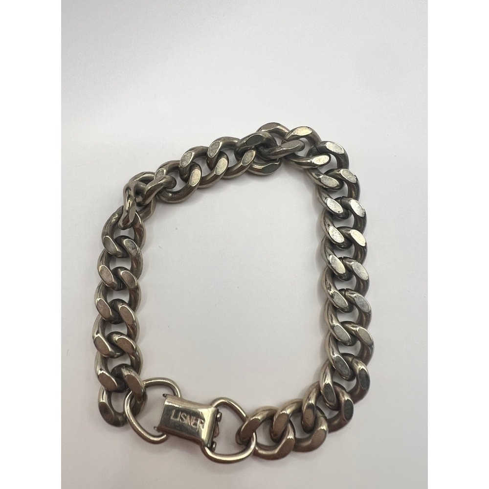 Vintage Lisner Silver Tone Curb Link Bracelet Chunky Signed Mid Century‎ Heavy